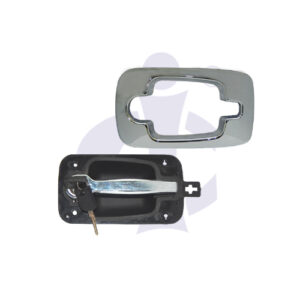 OUTSIDE DOOR HANDLE W/BLACK BASE W/CHROME COVER & PULLAR W/LOCK (CI- NV 32225)